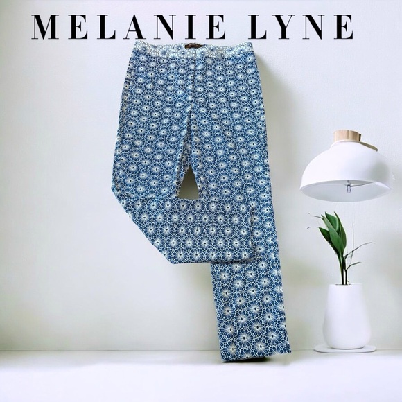 Melanie Lyne, Elegant Floral Motif Blue Pants, Size 8 - Picture 1 of 8